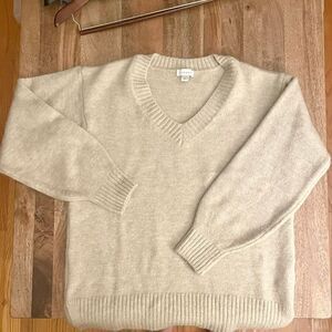 TOPSHOP cozy v-neck sweater with side slits and ribbed trim Small (cream)